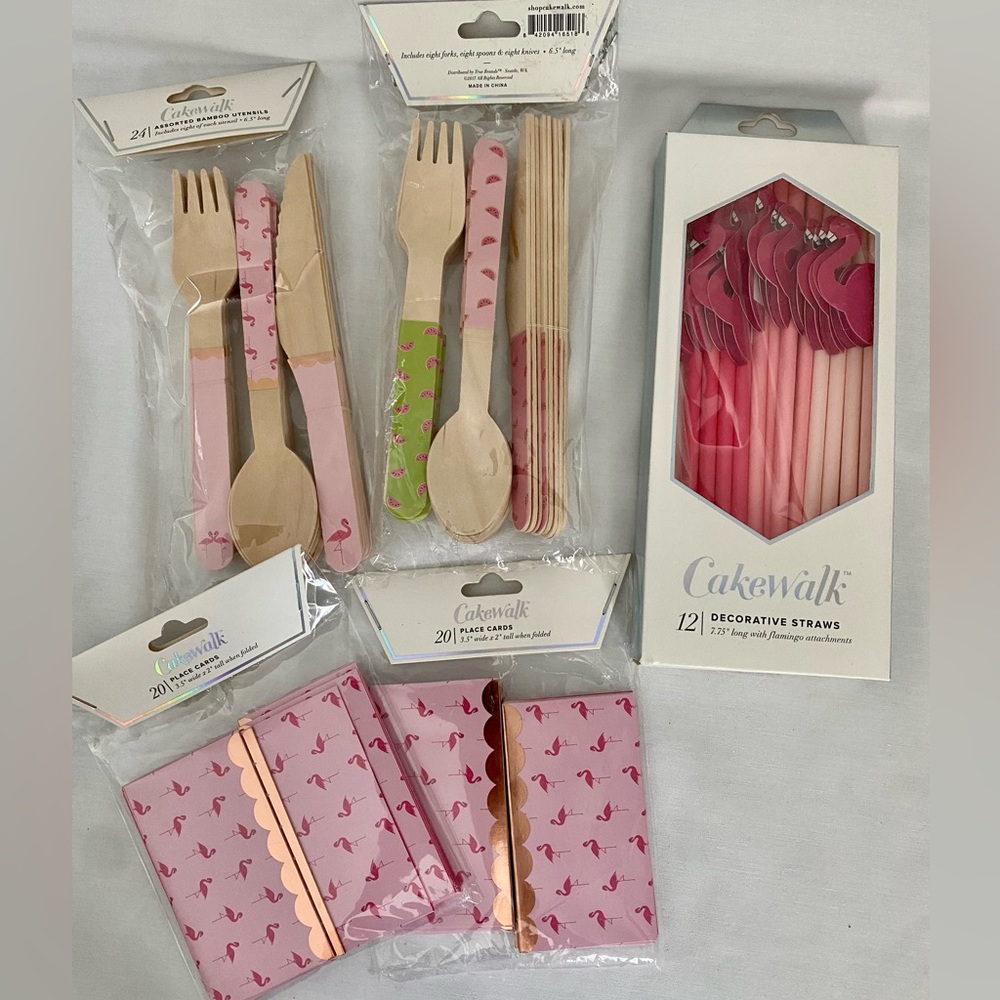 🦩 Flamingo PARTY utensils, placecards & straws